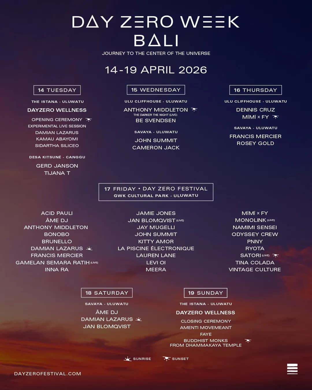 Day Zero Week Bali Full Journey to the Center of the Universe