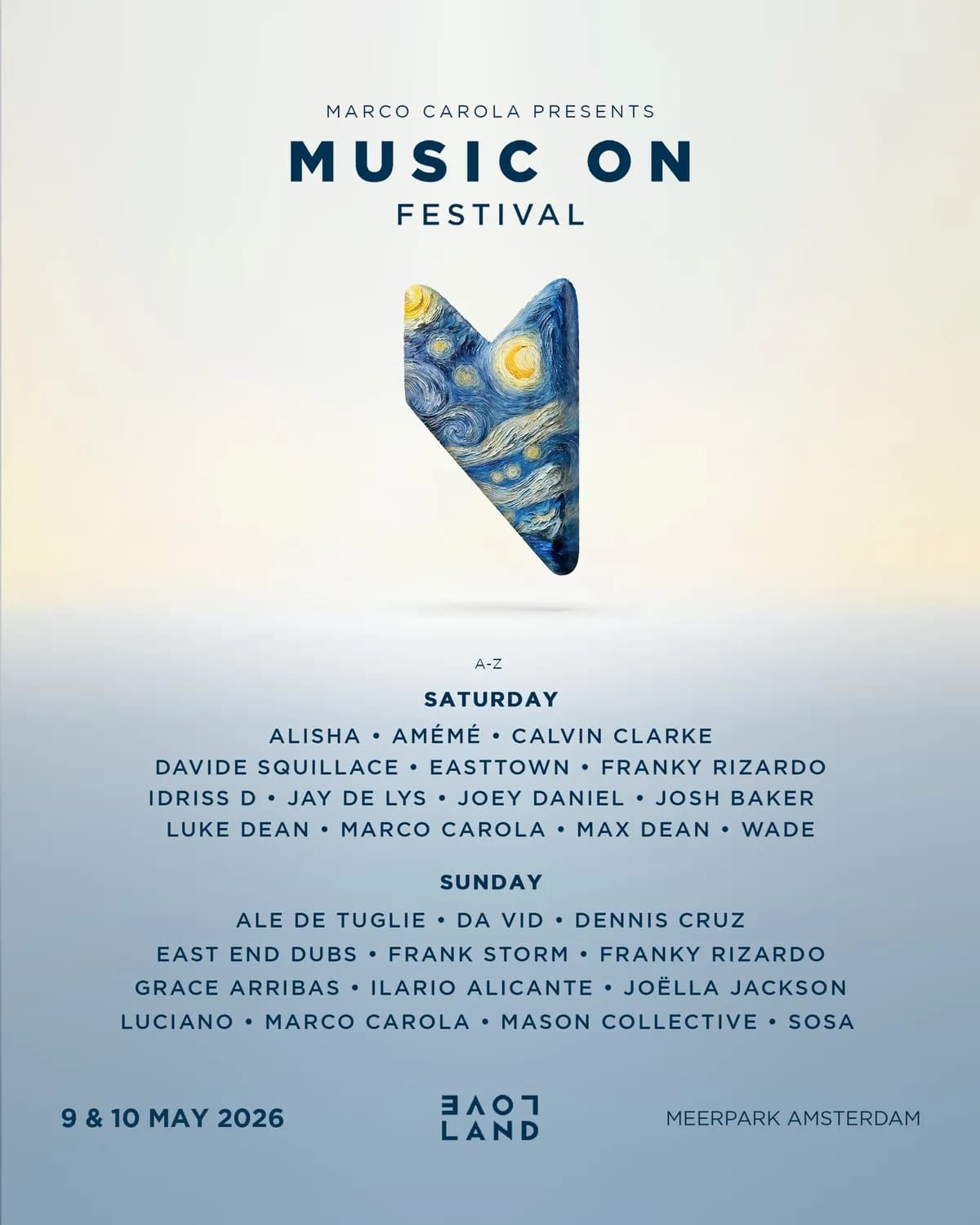 Music On Festival runs on a two day schedule in Amsterdam, with daytime sets on 9 and 10 May leading into late night afterparties.