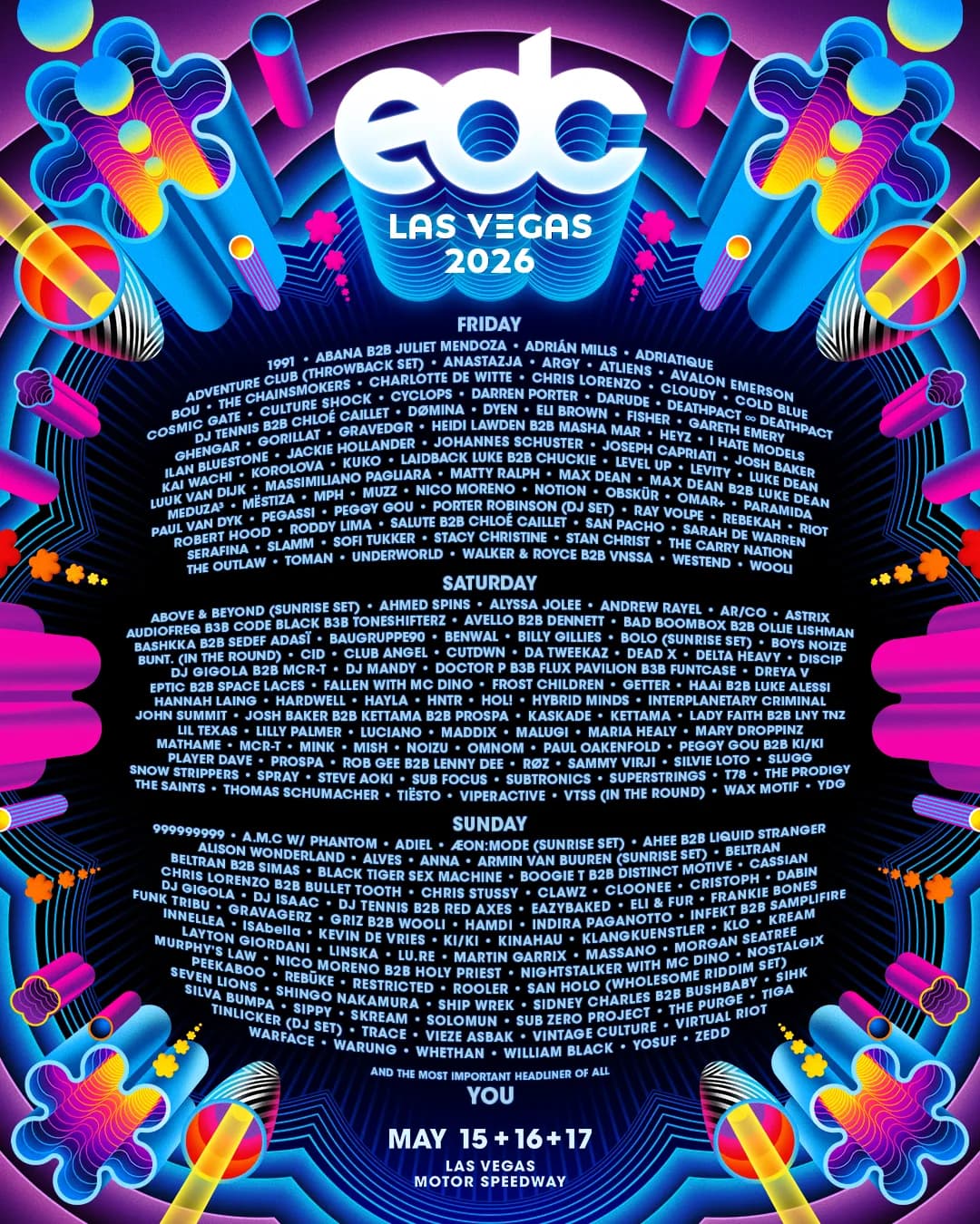 The EDC Las Vegas 2026 lineup landed and between the neonGARDEN, the kineticFIELD and everything in between, May 15 to 17 cannot come fast enough.