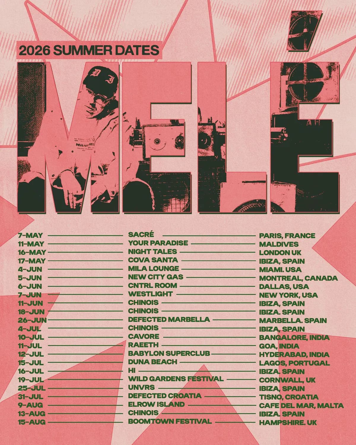 The summer run is locked in and Melé is not taking a day off. So High is out on Defected and every single one of these dates is going to be something else.