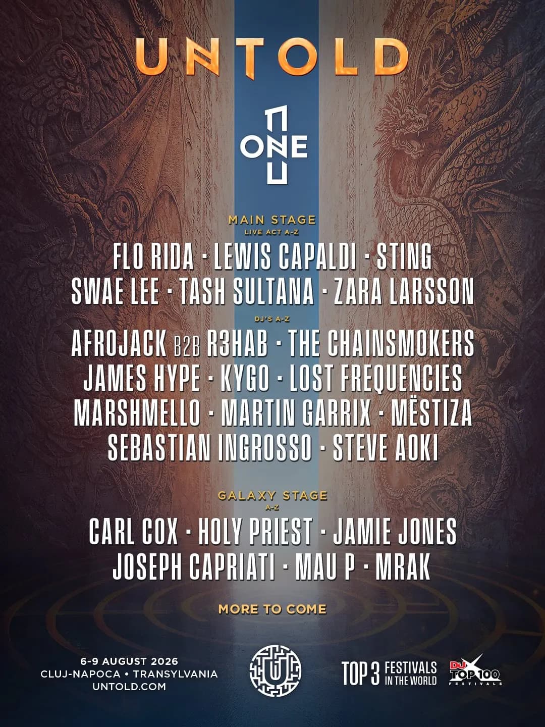 Romania August 6 through 9. The Untold 2026 lineup is here and it's the most stacked festival bills in Europe.