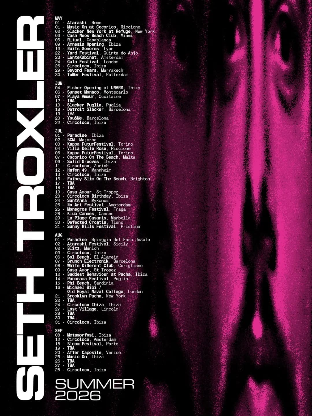 Seth Troxler is set for a huge Summer 2026, with a global route that includes Ibiza,Barcelona, London, New York, and more.