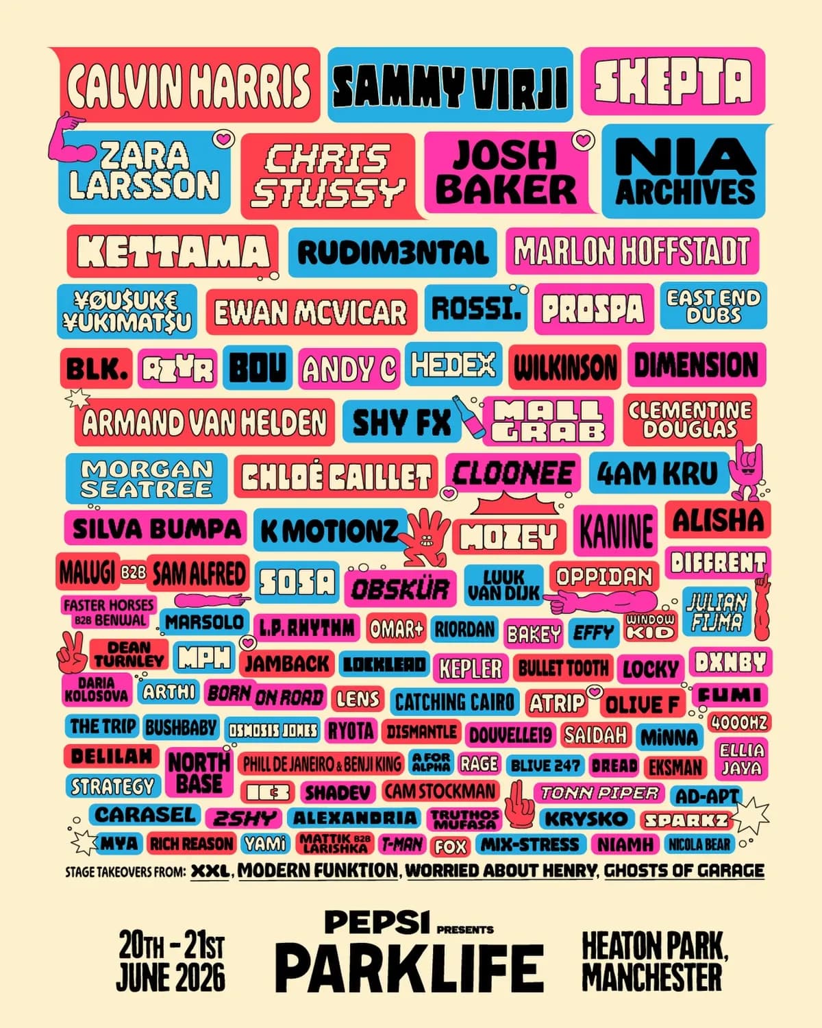 The Parklife 2026 poster dropped and it's not playign around. June 20 and 21 Heaton Park Manchester.