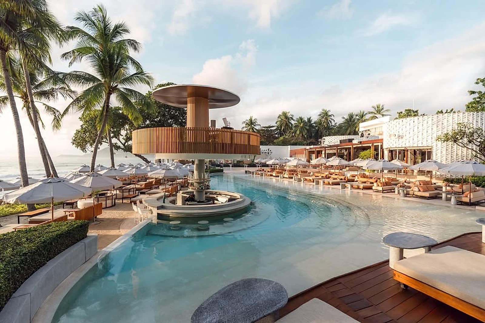 Club Seen's twin infinity pools and outdoor DJ booth on Chaweng Beach, Koh Samui.