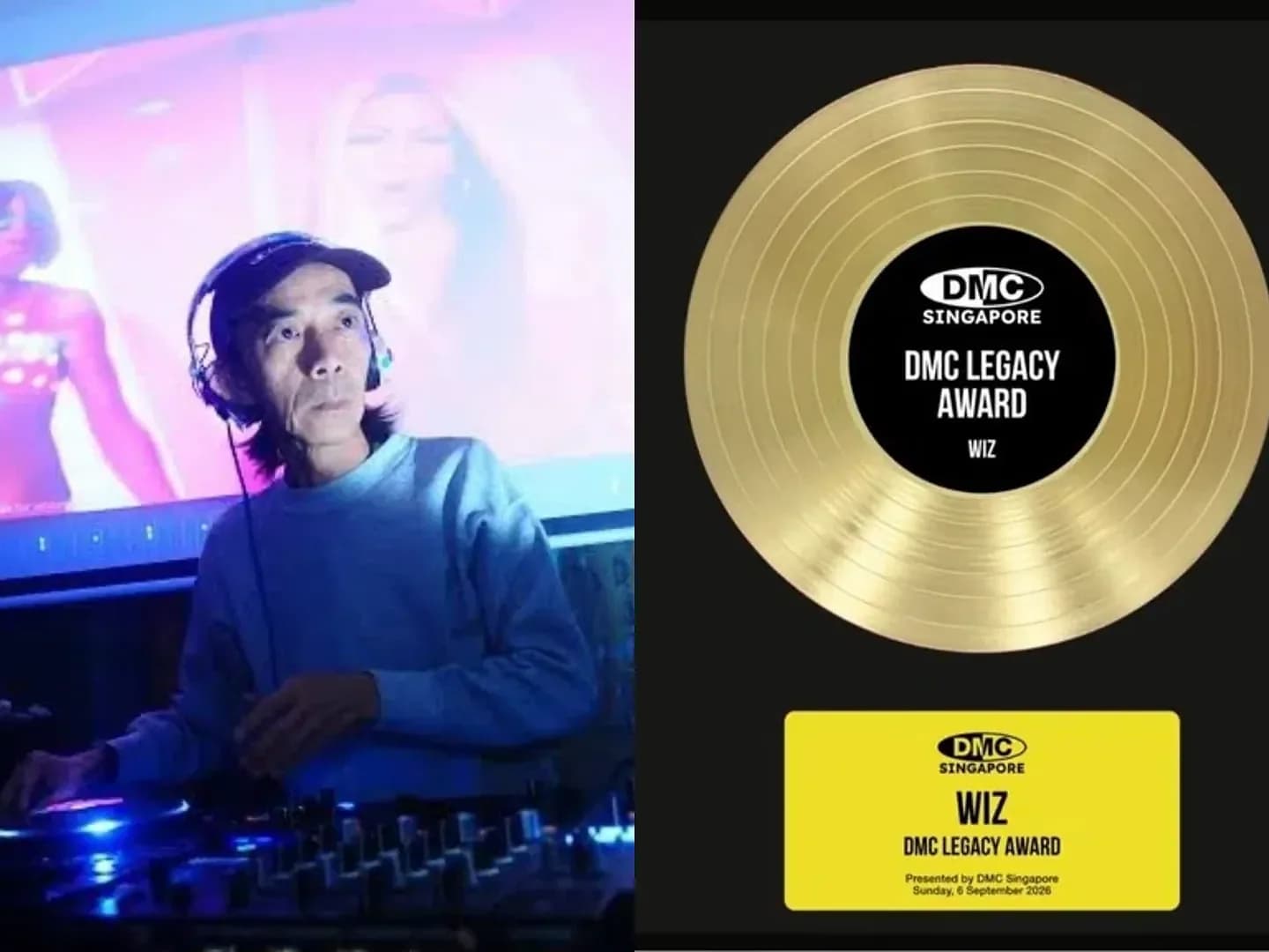Chow's final performance at Kossa in May, and the DMC Singapore Legacy Award graphic announcing the September 6 tribute.
