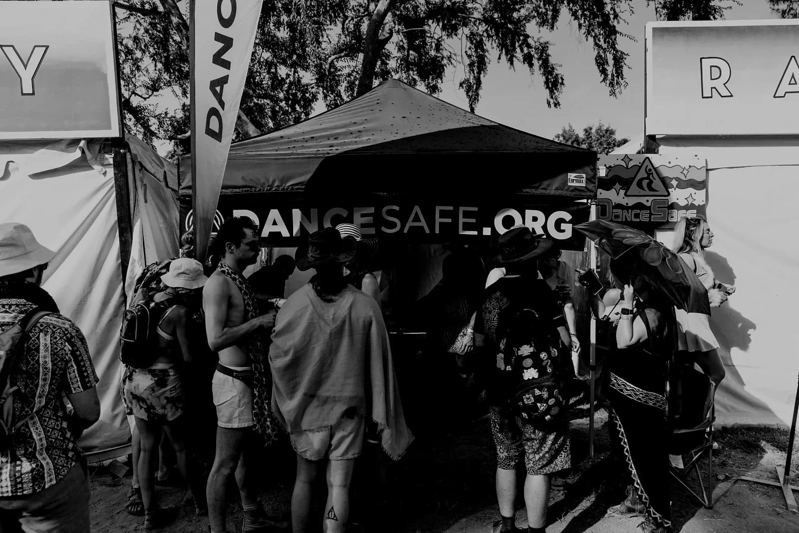 A DanceSafe harm reduction booth at a US festival. Nothing comparable currently operates at a festival anywhere in Southeast Asia.