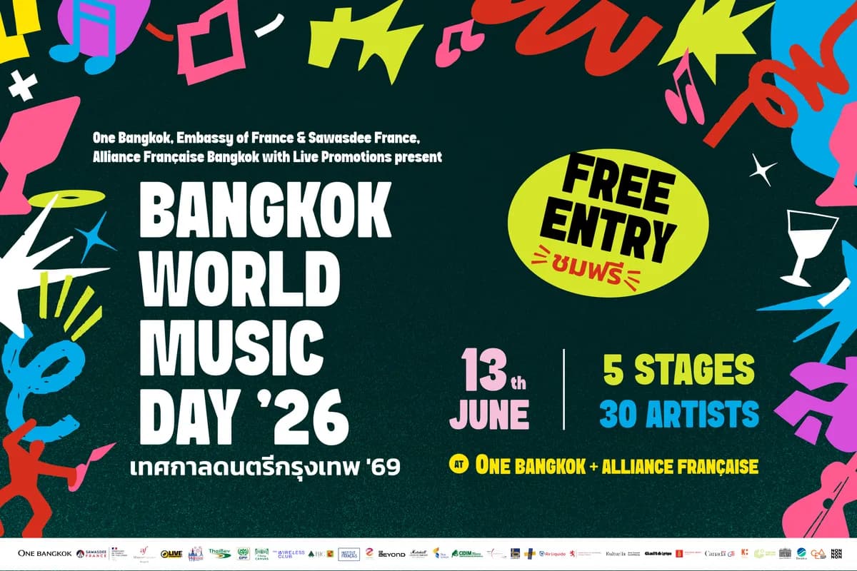 Article cover: Free Entry for Bangkok World Music Day on Saturday, June 13 