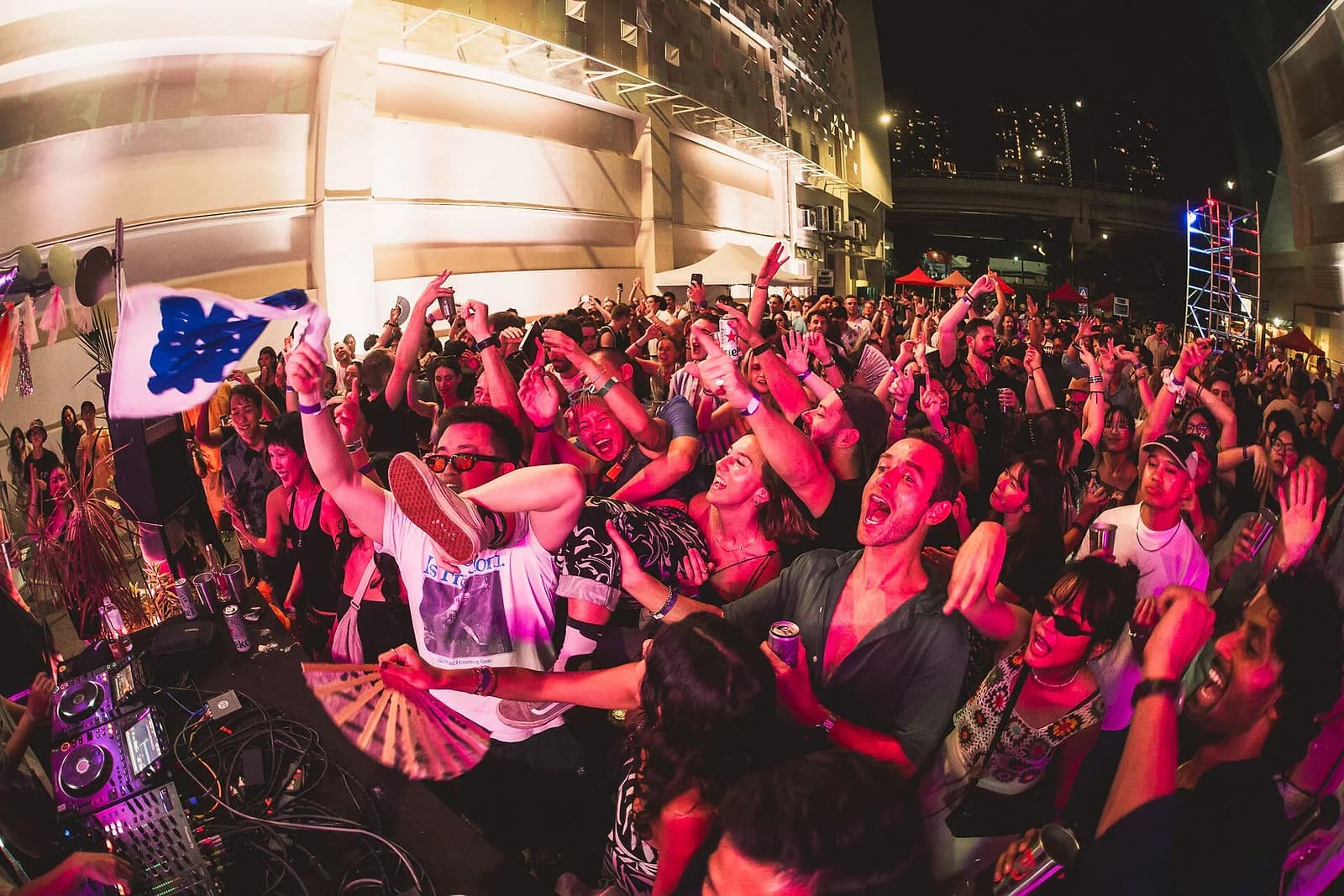 An Ice Cream Sundays crowd after dark, when the day party format flips into its Night Session mood.