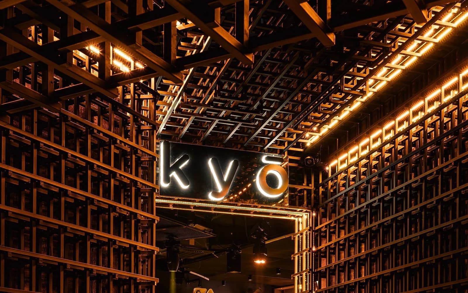 KYO's wood-lattice corridor, cut from tugboat cladding Pereira found sitting in a port town on Malaysia's west coast.