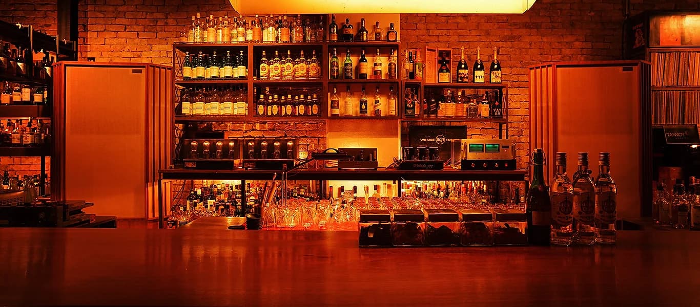 Bar Martha's own room in Ebisu: shelves of records behind the bar, no photography allowed once you're inside.
