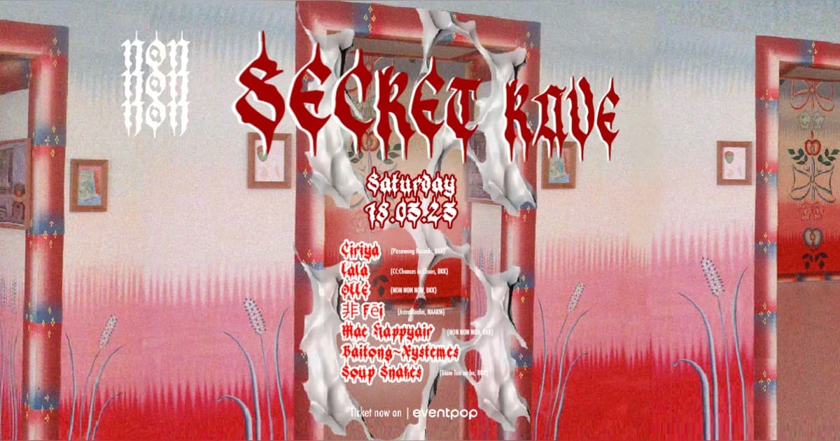 Artwork for a past NON NON NON 'Secret Rave' night, the collective's recurring pop-up format staged outside of fixed club venues.