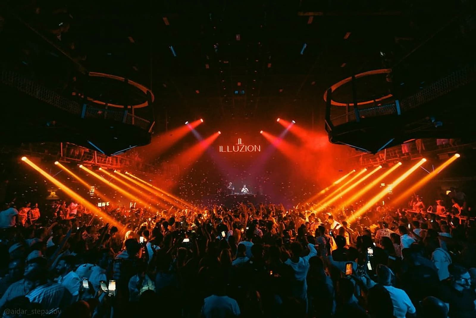 The main floor at Illuzion, Patong, mid-set. At roughly 5,000 capacity, it's the largest dedicated nightclub room on the island.