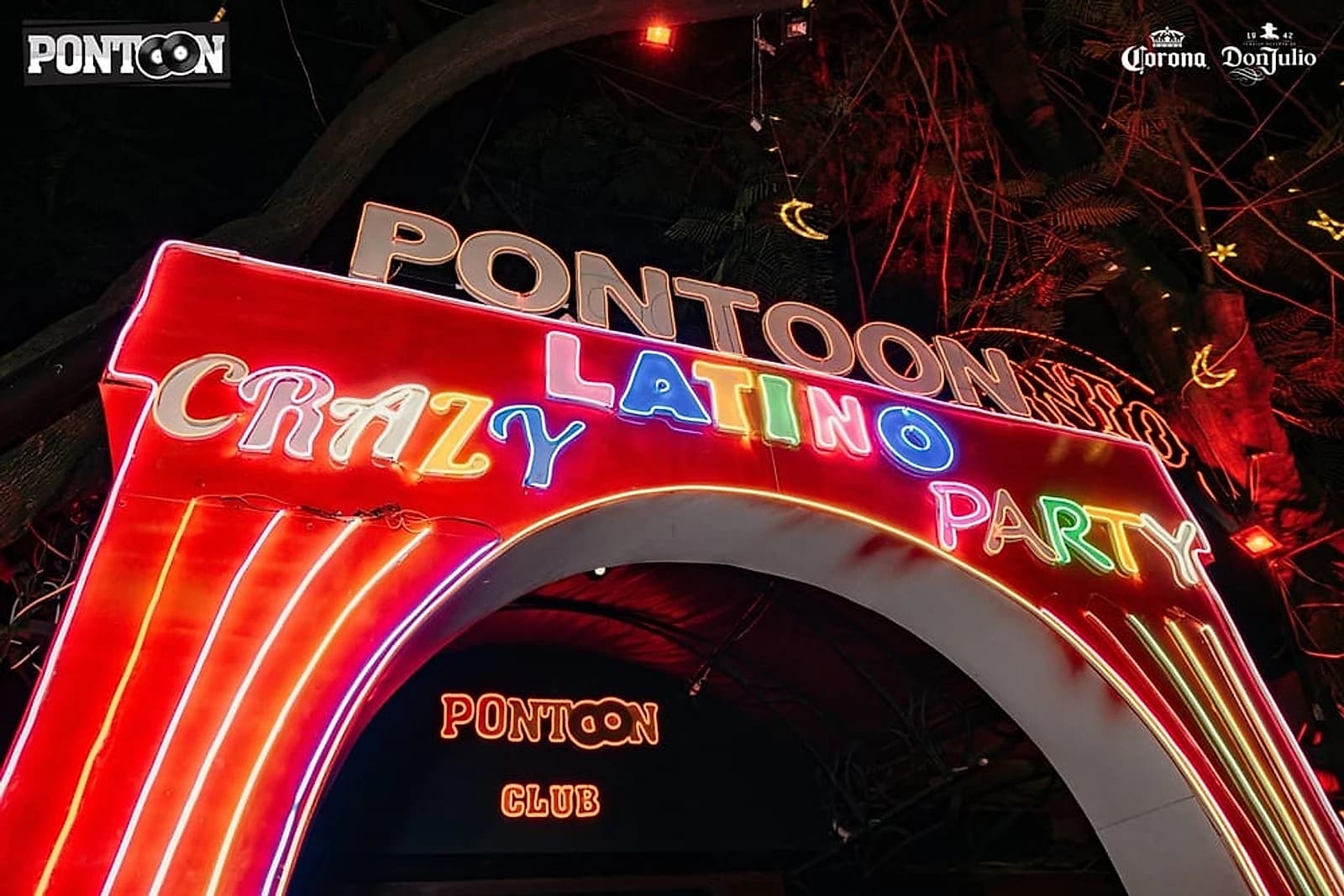 Pontoon's neon entrance on Street 172, still running under the same name since the club left the water for dry land.
