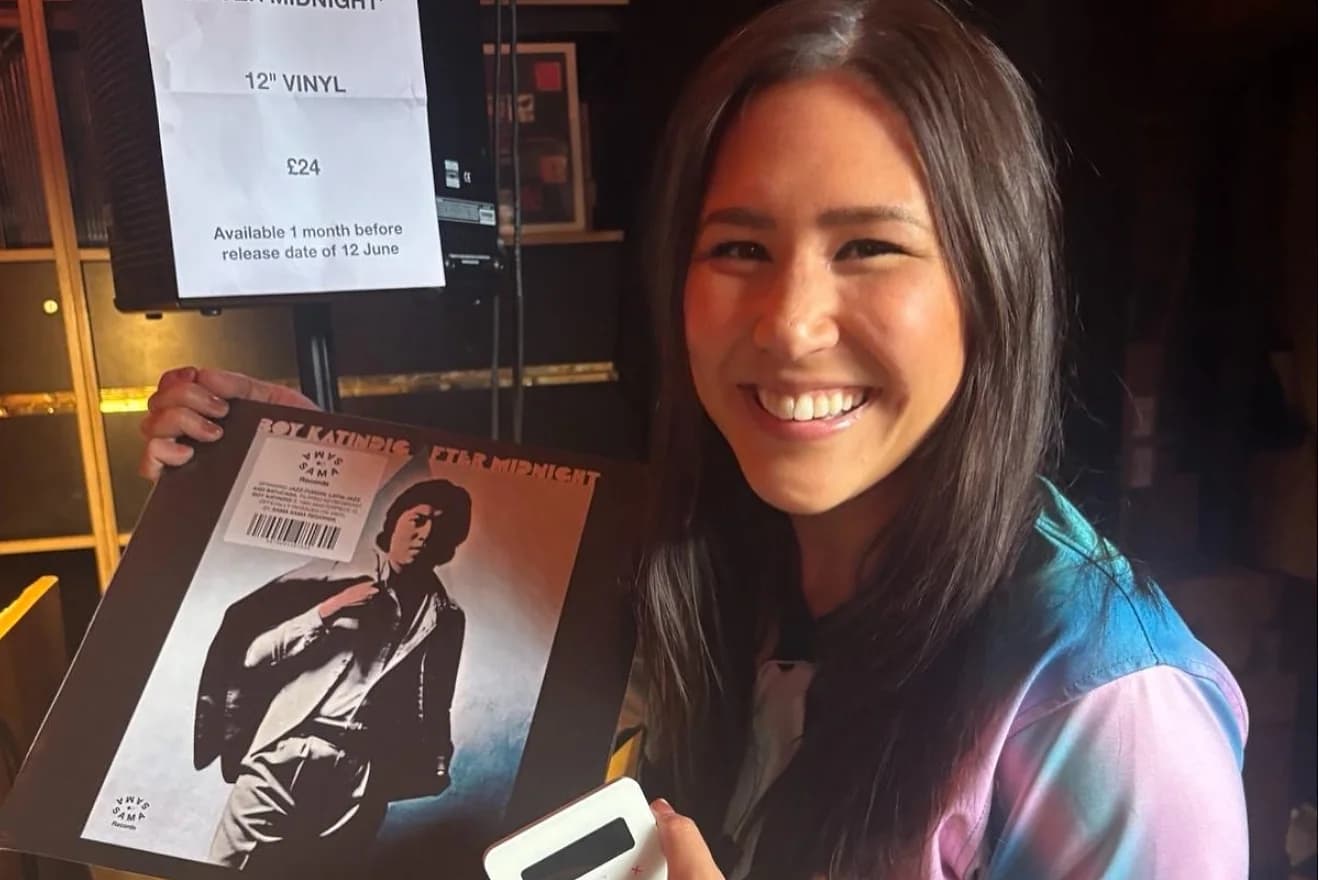 Norsicaa with a freshly pressed copy of After Midnight, priced at £24 for the 12-inch reissue.