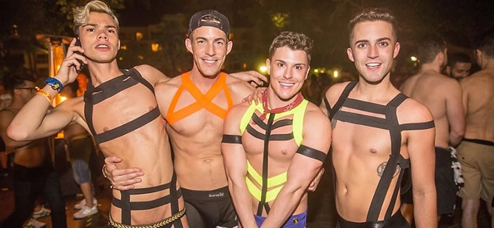 Harness-and-glitter crowd at a past edition, the look White Party Bangkok is known for.