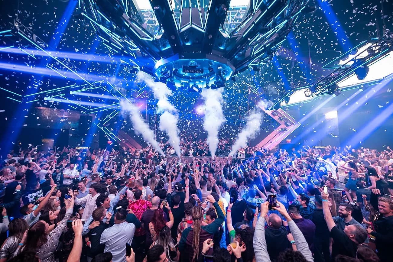 Confetti drops over the rebuilt Mainroom floor on reopening night, June 17.