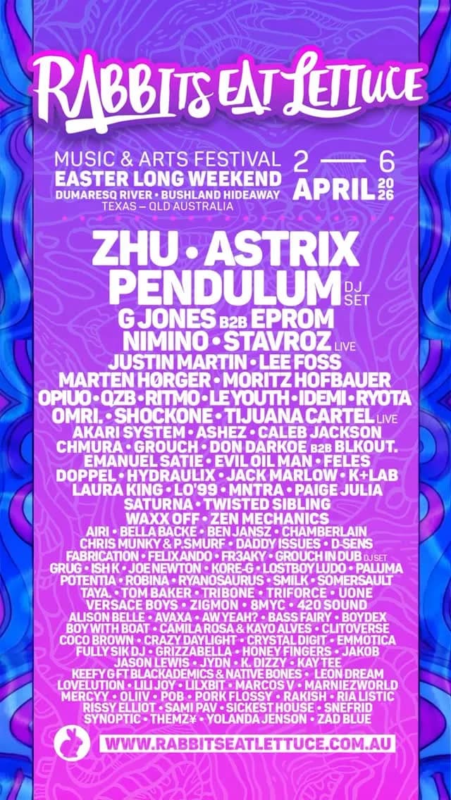 Rabbits Eat Lettuce 2026 from April 2 to 6, where house focused sets from Lee Foss, Justin Martin, Le Youth and many others animate the riverfront stage, stitching together deep, tech leaning and melodic grooves into a vibrant, free spirited weekend of outdoor dancefloor energy.