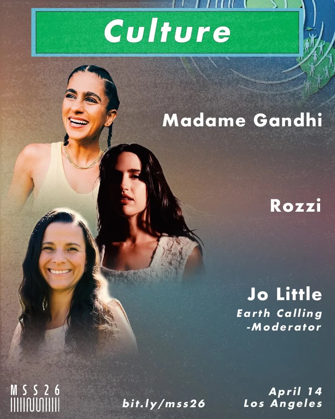 Madame Gandhi lights up MSS26: Music molds culture into climate action. 🌍🥁 She shares how artists transform complex issues into emotional anthems fans cant ignore. With Rozzi and Jo Little sparking real change.