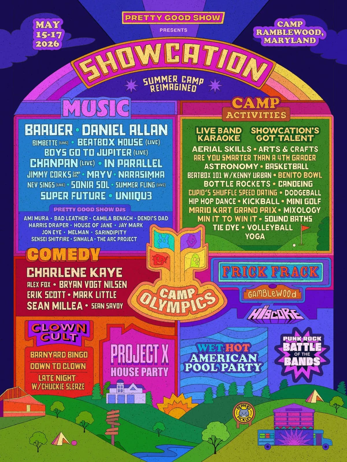 The Showcation 2026 lineup is here and the Maryland woods are about to have the best weekend of their life. May 15 to 17, Camp Ramblewood. You know what to do.