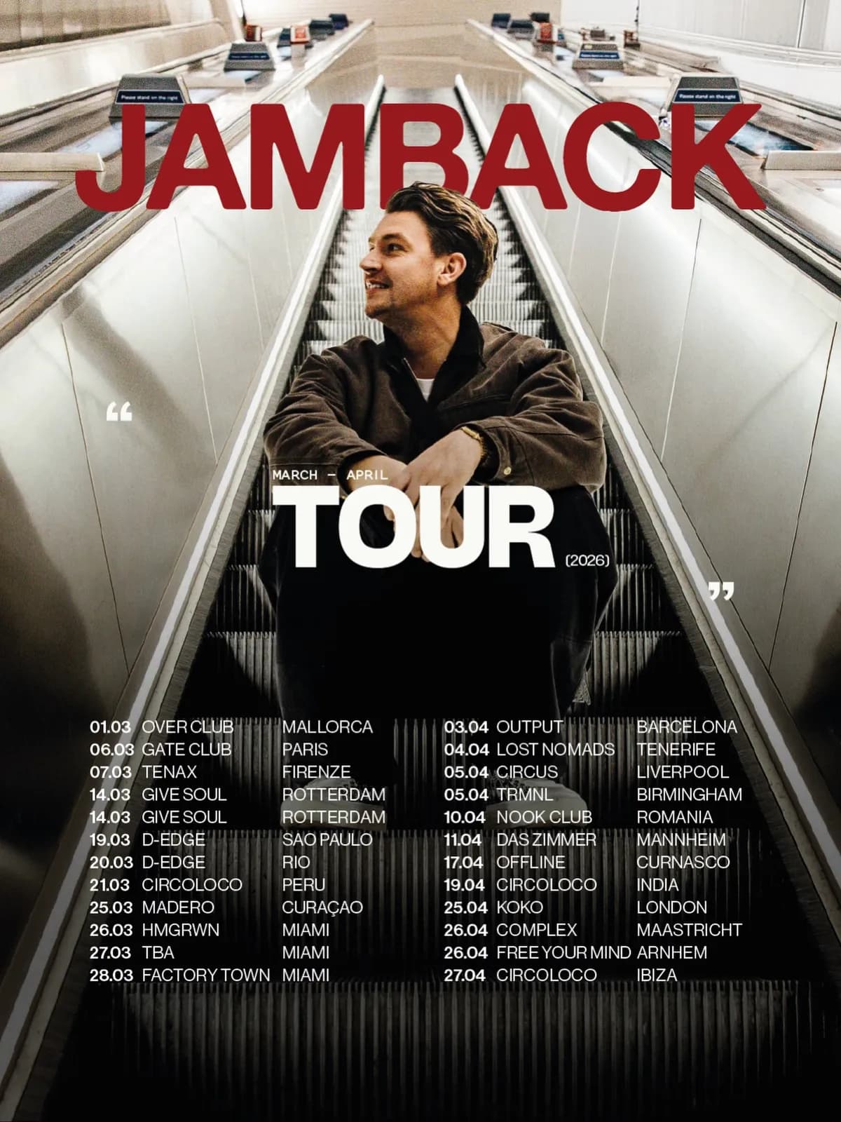 Jamback on tour in 2026, performing across Mumbai, London, Ibiza and Glasgow as his global dancefloor takeover shows no signs of slowing down.