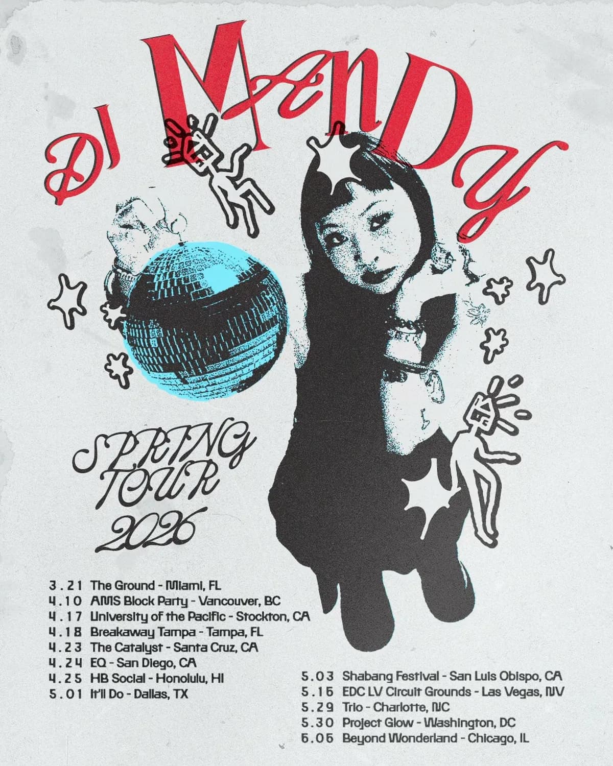 DJ Mandy is currently on tour across the U.S. with six upcoming shows confirmed, hitting cities including Seattle and Honolulu. The rooms are filling up and the set is doing the talking.
