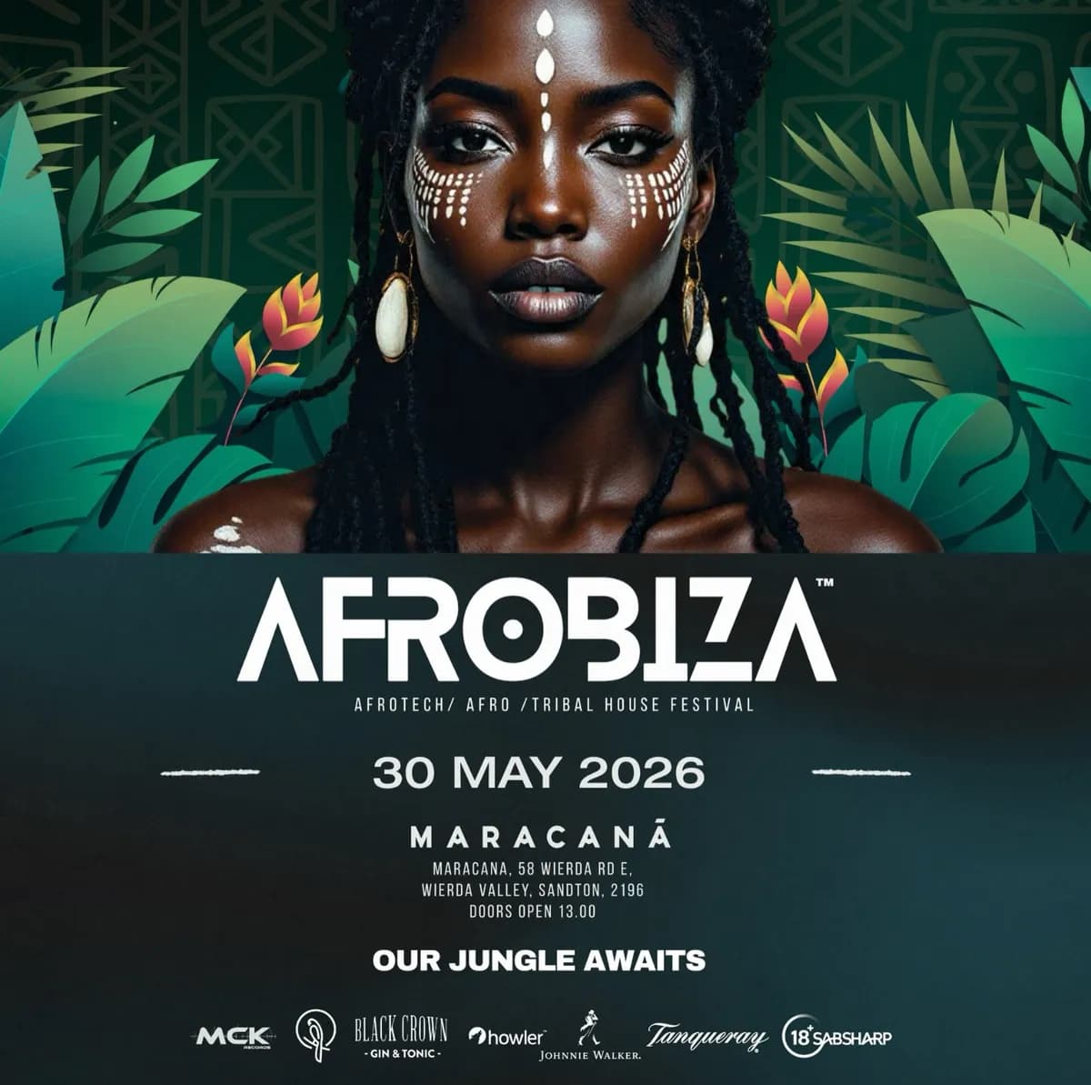 Doors open at 13:00. The room does not need the dark to move. Afrobiza at Maracana Sandton, where Afro House runs from the afternoon sun straight into the night.