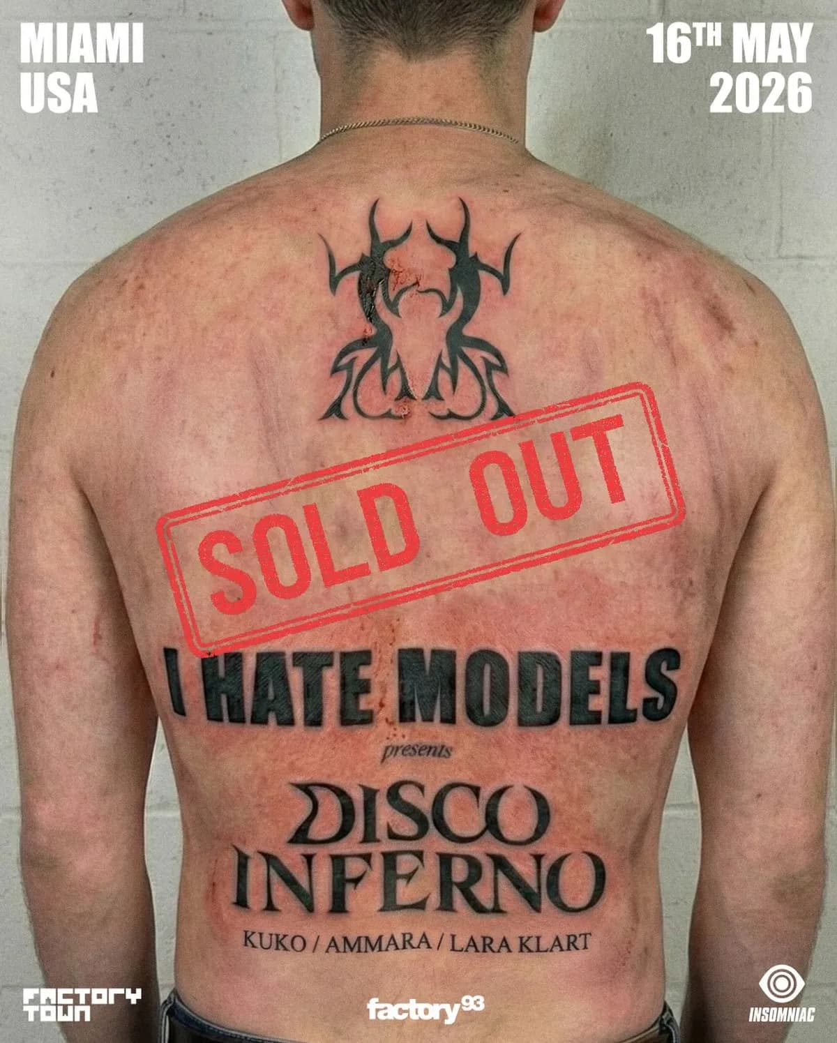 Factory Town, Miami. May 16, 2026. Disco Inferno debut. No spectators. Just a room full of people who knew exactly what they came for.