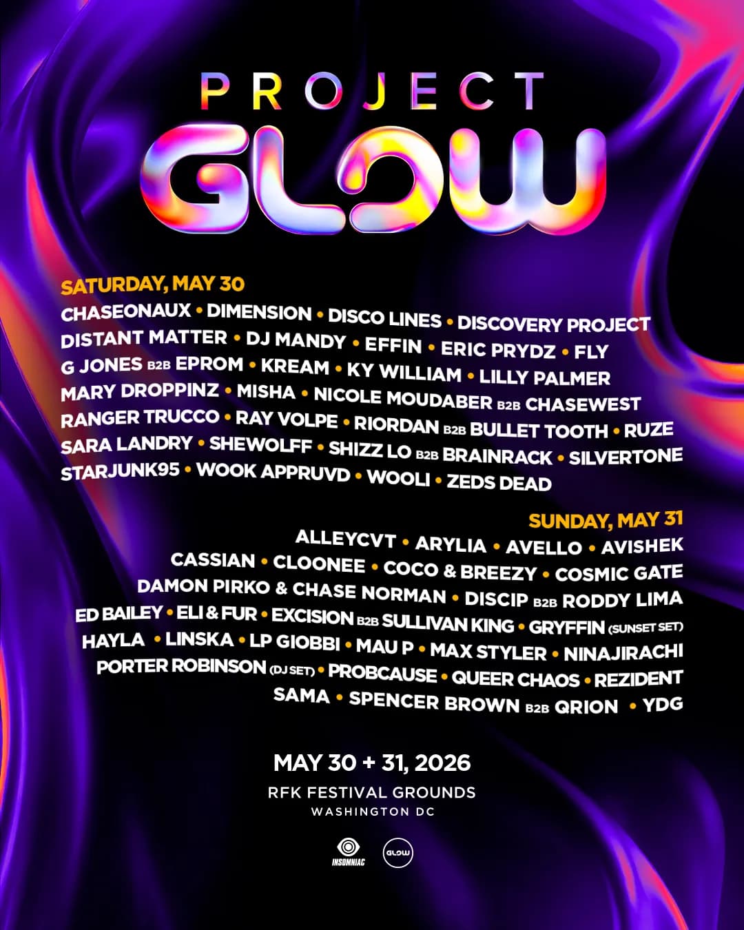 43 artists. Three stages. Two days. Project Glow DC 2026 is not playing around