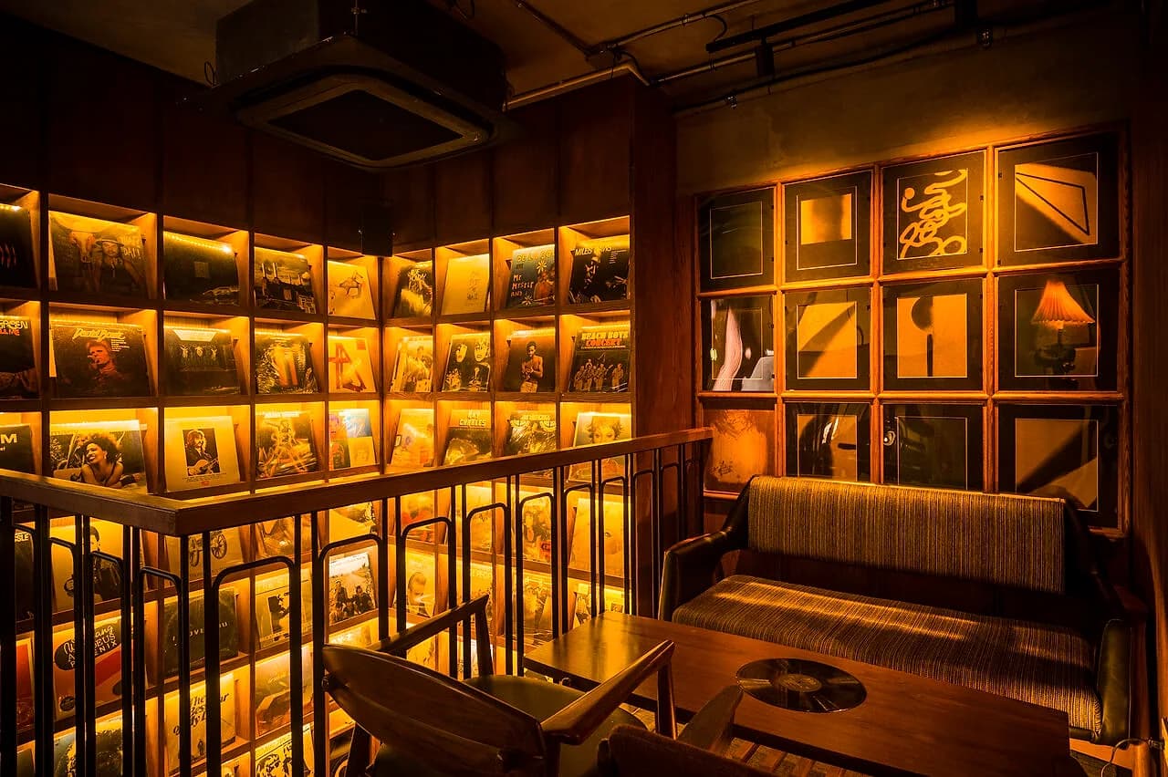Bar Marco's record wall on Thonglor Soi 20, the first stop of the night.