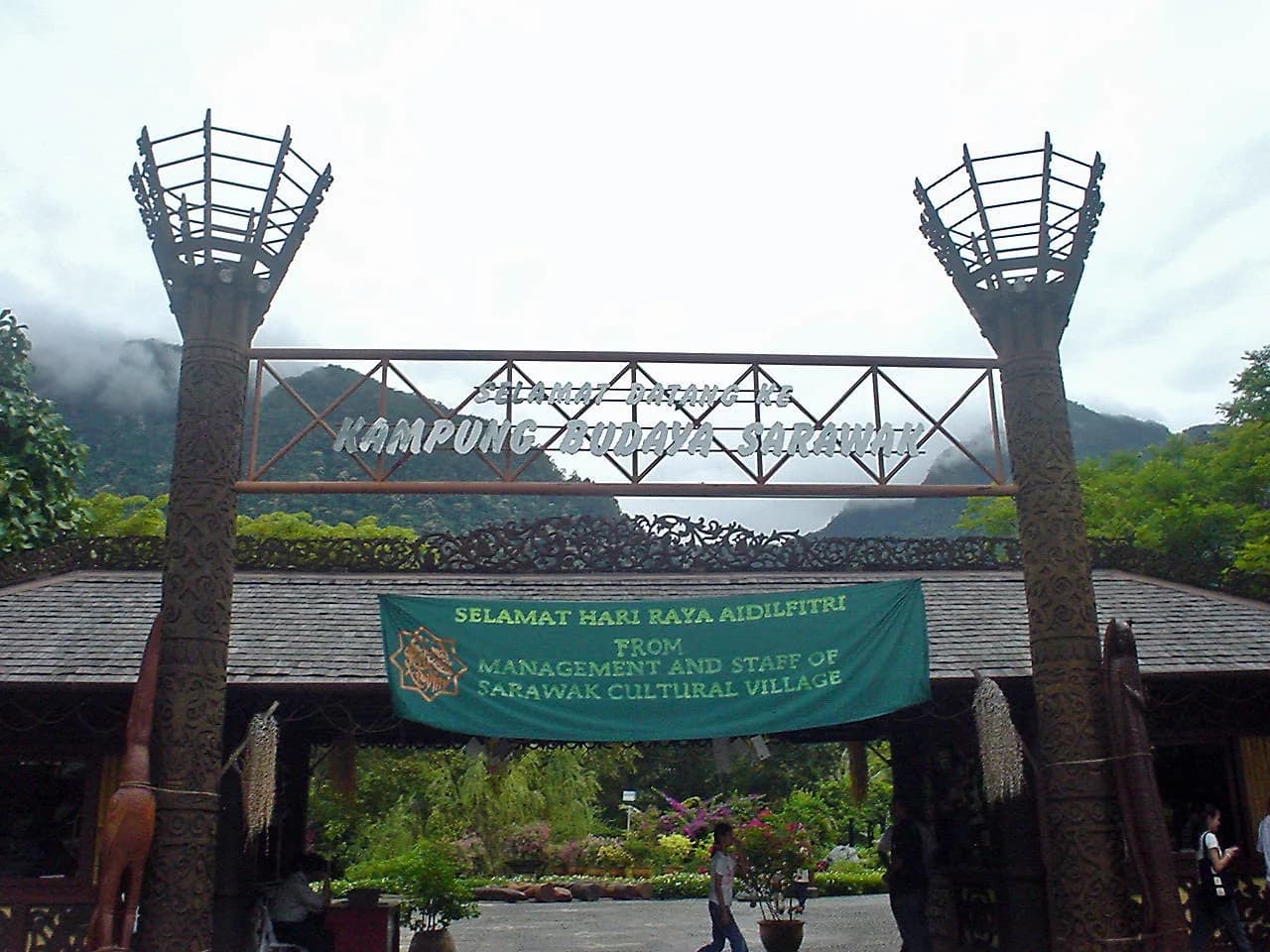 The entrance to the Sarawak Cultural Village on the Santubong peninsula, the heritage site Borderland has used as its main stage since 2025.