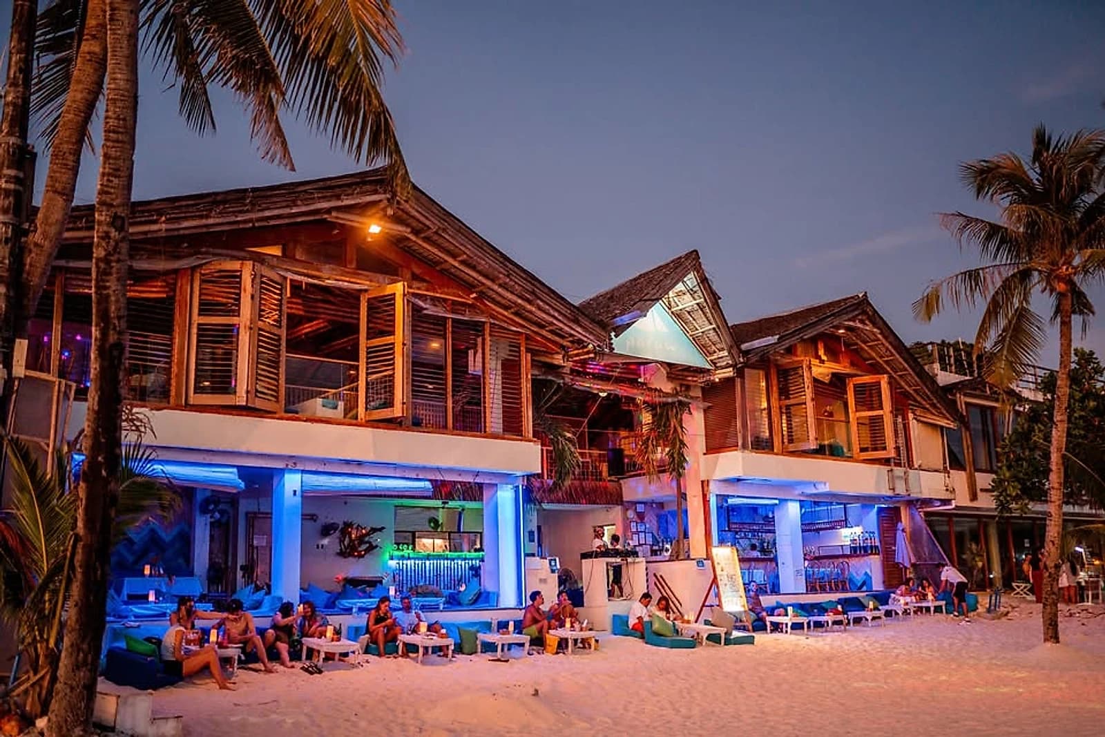 Club Paraw's beachfront building at dusk, Station 1, Boracay.