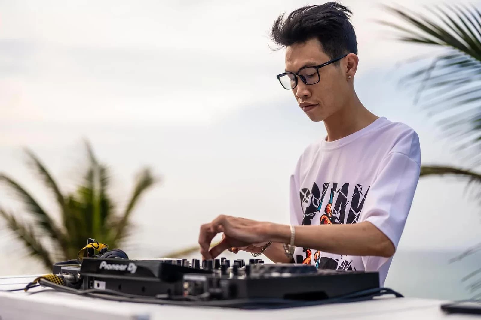 DJ Hee playing a sunset set at Shore Club, An Bang Beach, Hoi An.