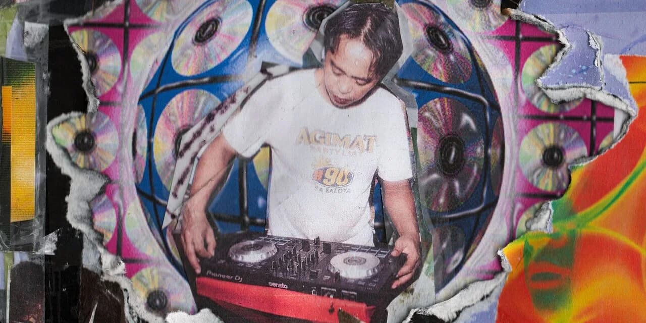 DJ Love behind Pioneer decks, on the cover art for his debut album Budots World (Reloaded).