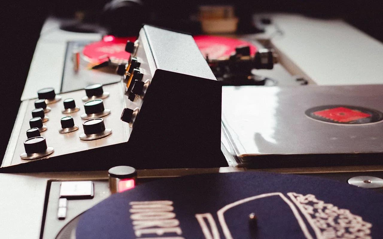 A More Rice slipmat on the decks at the label's Bangkok record store and HQ.