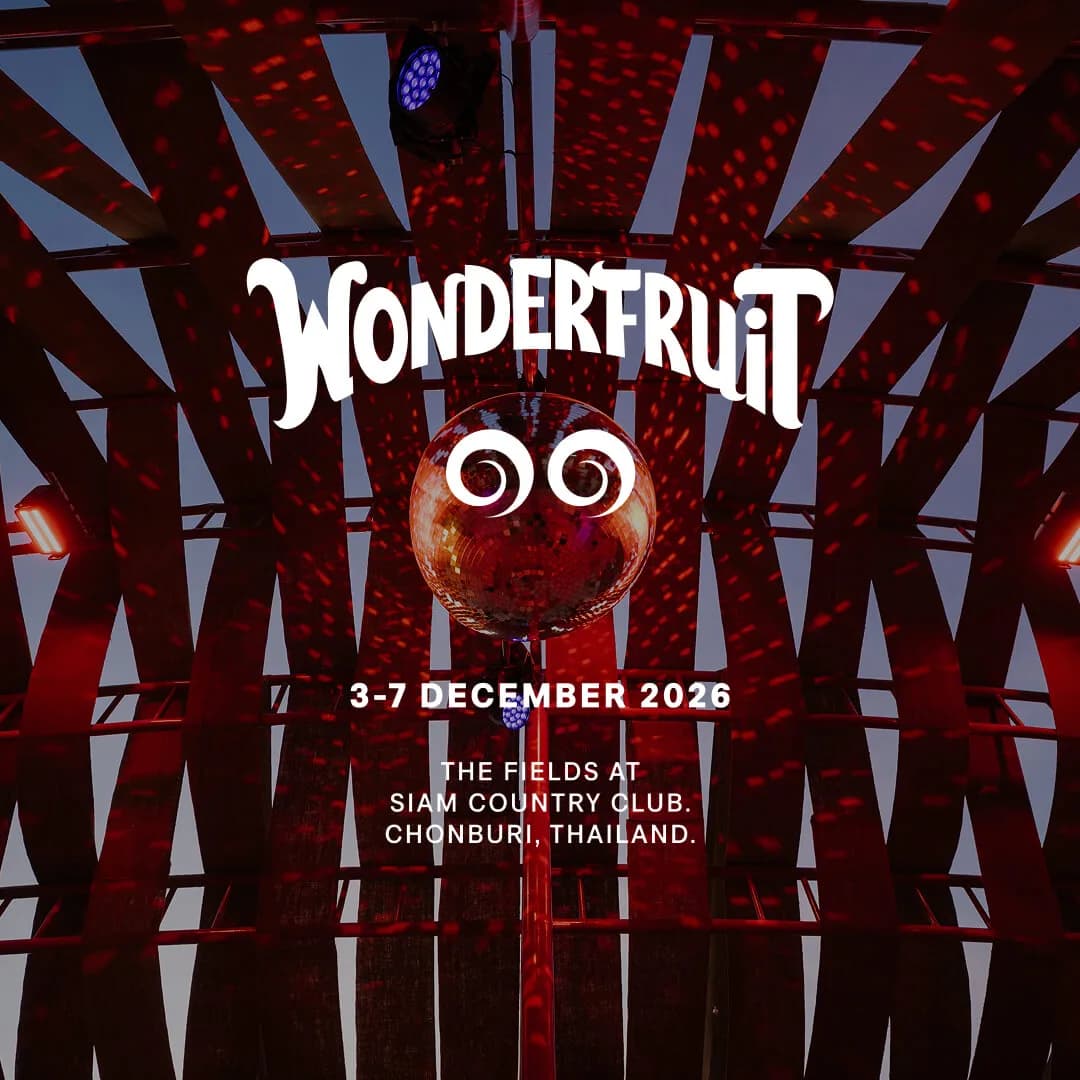 Wonderfruit's official key art for its December 2026 edition at The Fields, Siam Country Club, Chonburi.