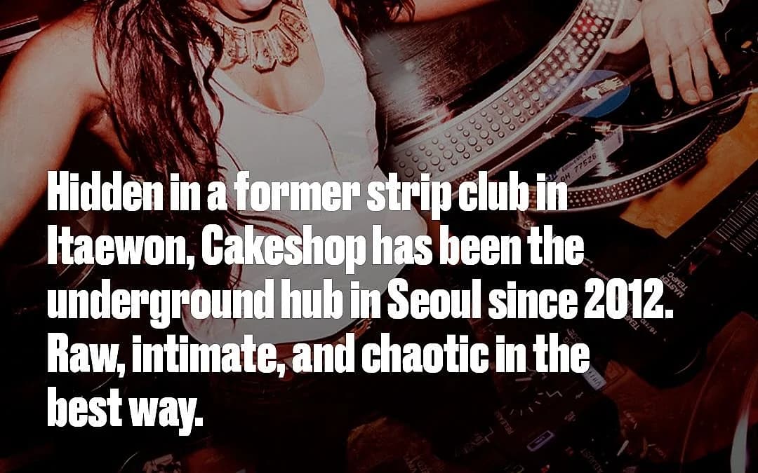Cakeshop's DJ booth in Itaewon. The club has run in the same basement, a former strip club, since 2012.