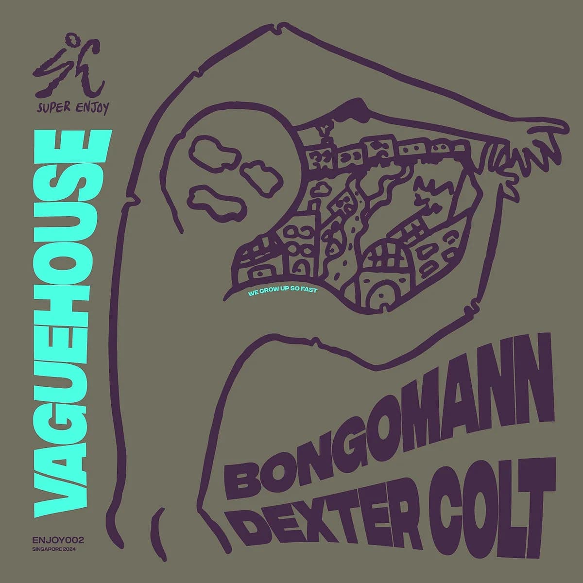 Super Enjoy's second release, the Vaguehouse EP by Bongomann and Dexter Colt (ENJOY002, 2024), back when the label's whole catalogue was two records deep.