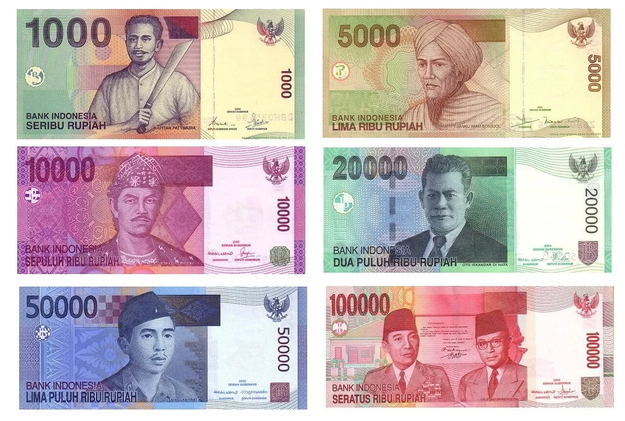 Indonesian rupiah, small denominations included, the notes you'll actually be counting out at the end of a Bali night.