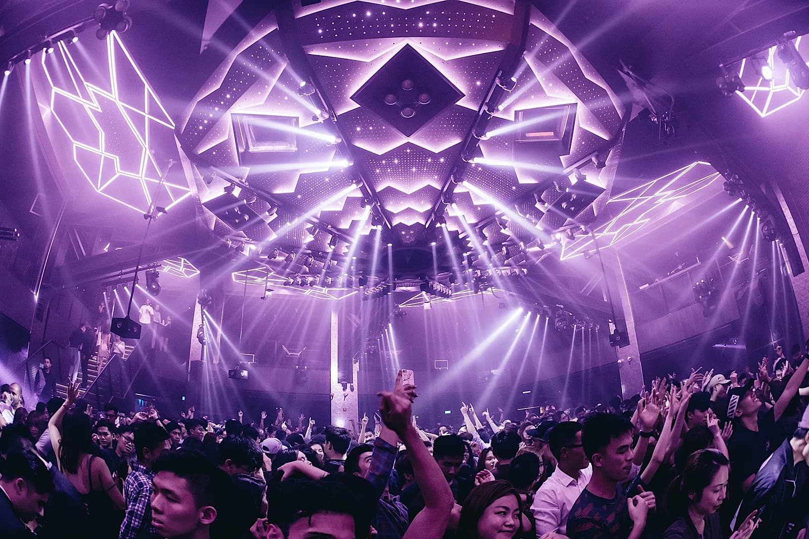 Zouk's main room. Table locations closer to the booth and the dancefloor carry higher minimums than tables further back.